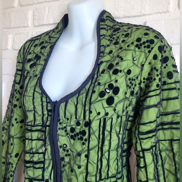 Cartisse Zipper Blouse Jacket Black & Green Mesh Unique Retro Size Large - Picture 3 of 13